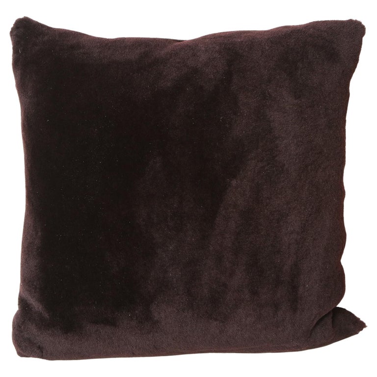 Double Sided Merino Short Hair Shearling Pillow in Deep Plum Color For Sale