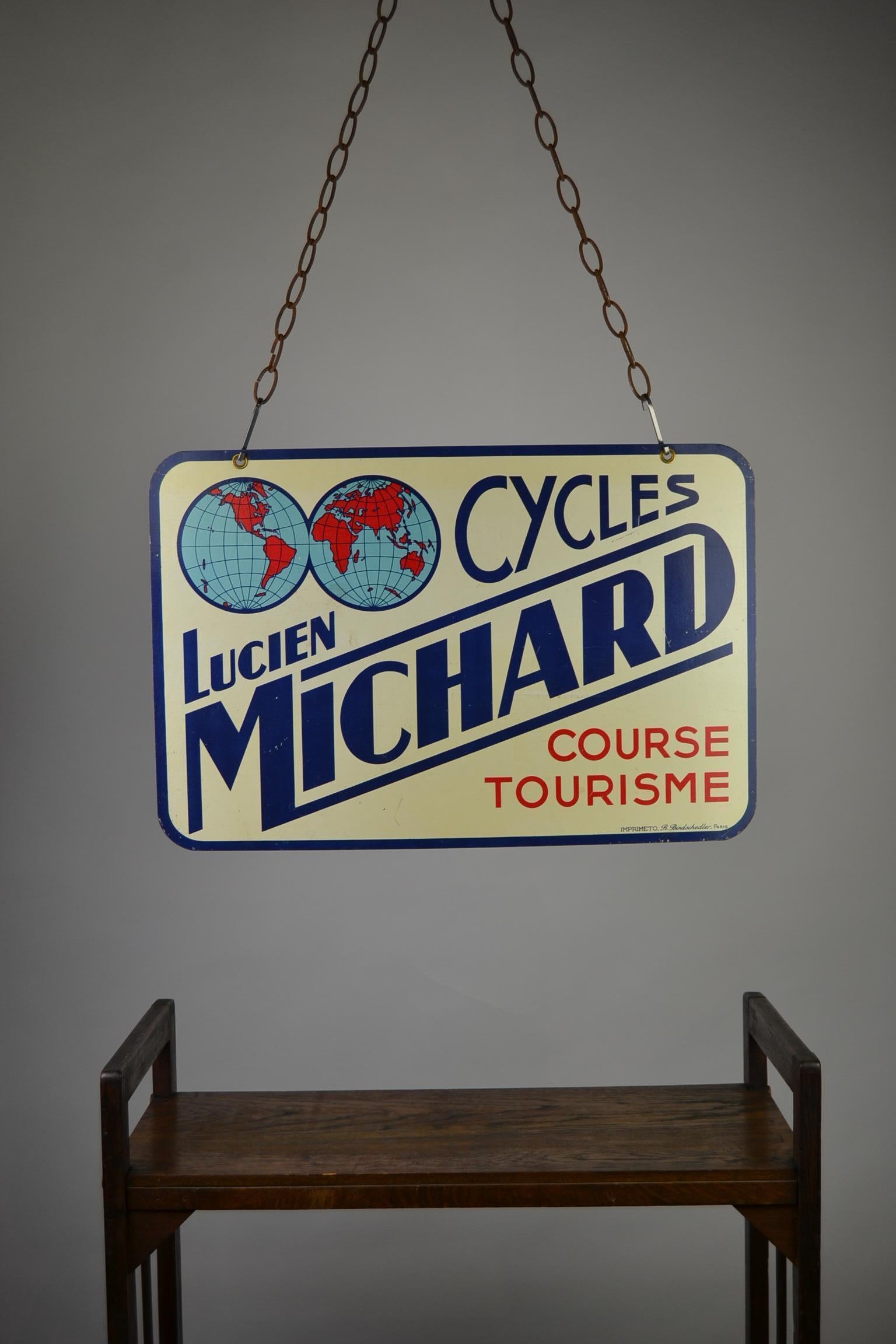 Double-Sided Metal Trade Sign for Cycles Lucien Michard, France, 1950s 5