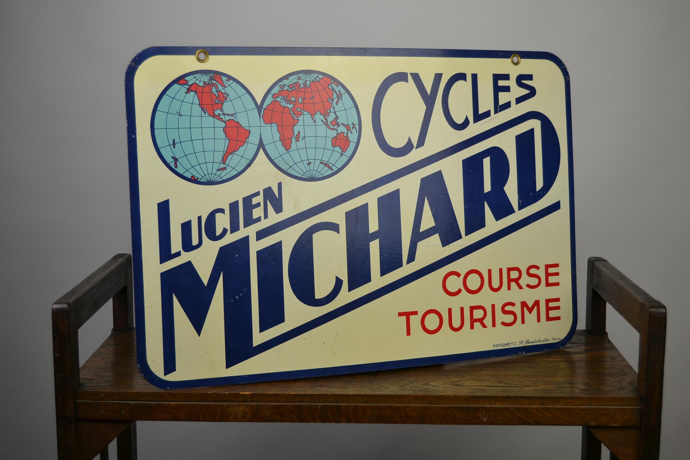 Double-Sided Metal Trade Sign for Cycles Lucien Michard, France, 1950s 13