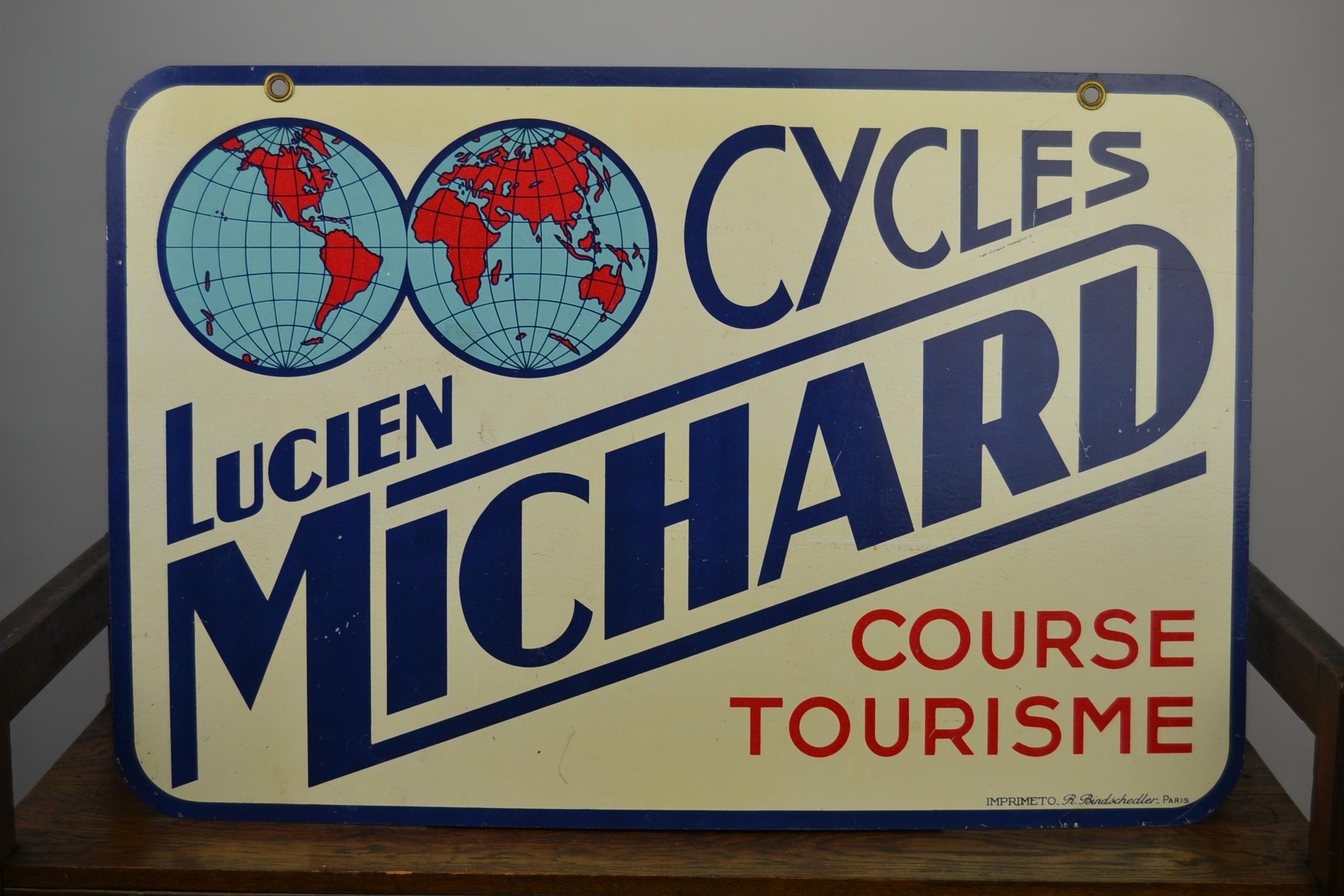 French Double-Sided Metal Trade Sign for Cycles Lucien Michard, France, 1950s