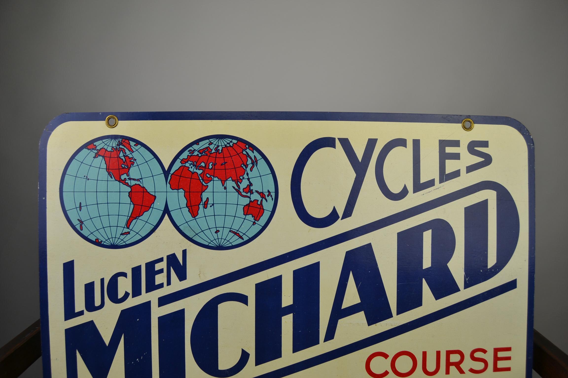 Double-Sided Metal Trade Sign for Cycles Lucien Michard, France, 1950s 1