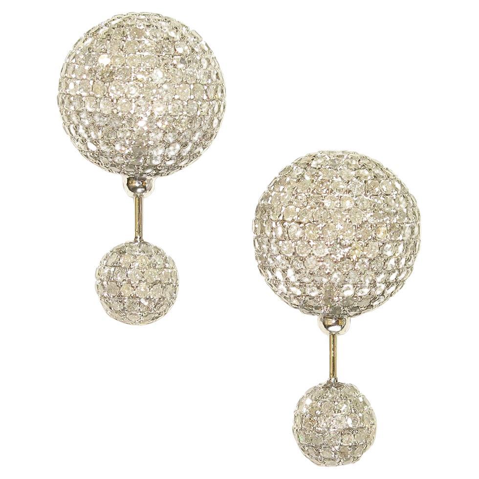 Double Sided Micro Pave Diamond Set Tunnel Earring Made in 18k Gold & Silver For Sale