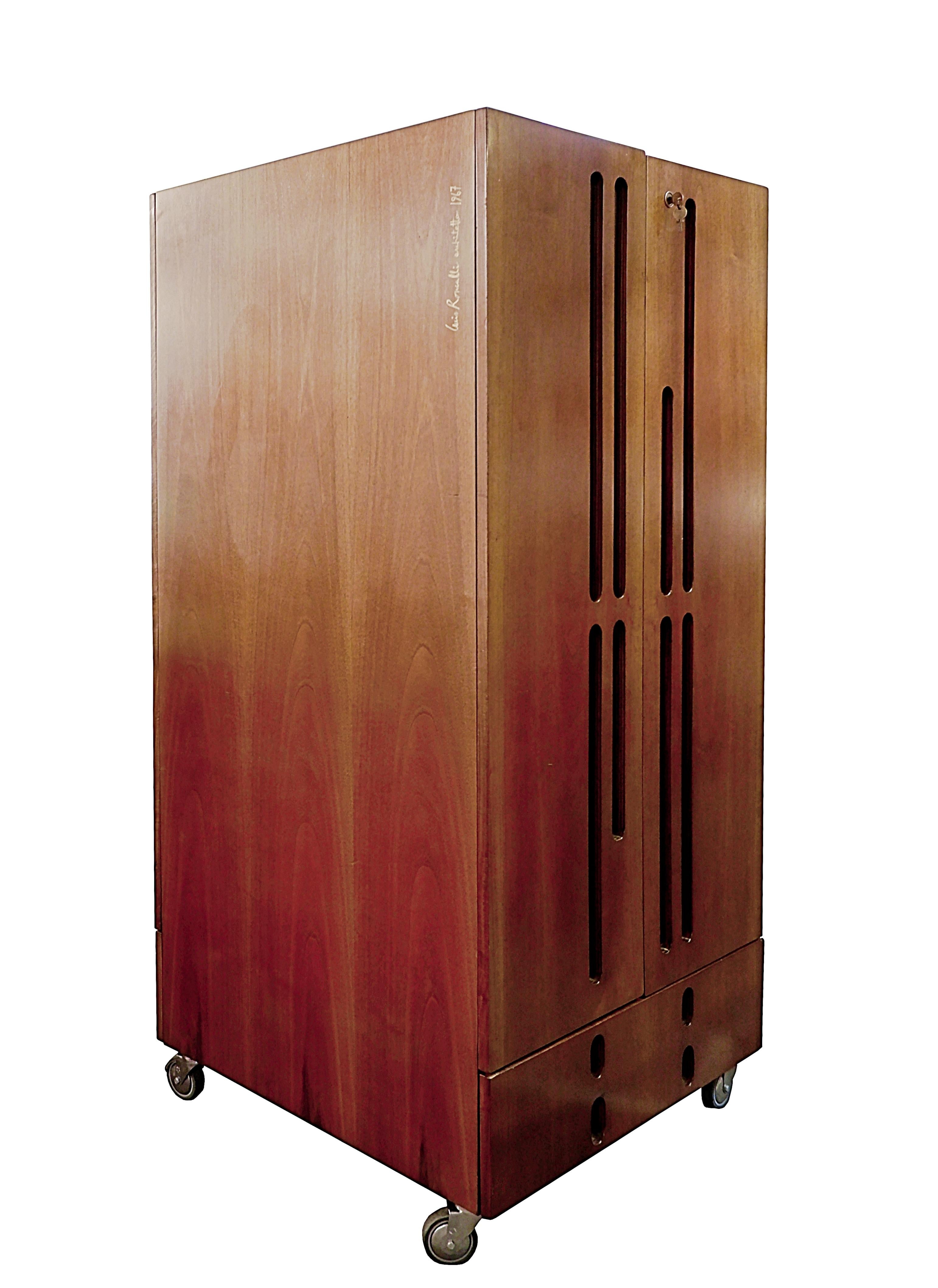 Italian Double-Sided Mobile Wardrobe Cabinet, Signed Roncalli Architetto, 1967 For Sale