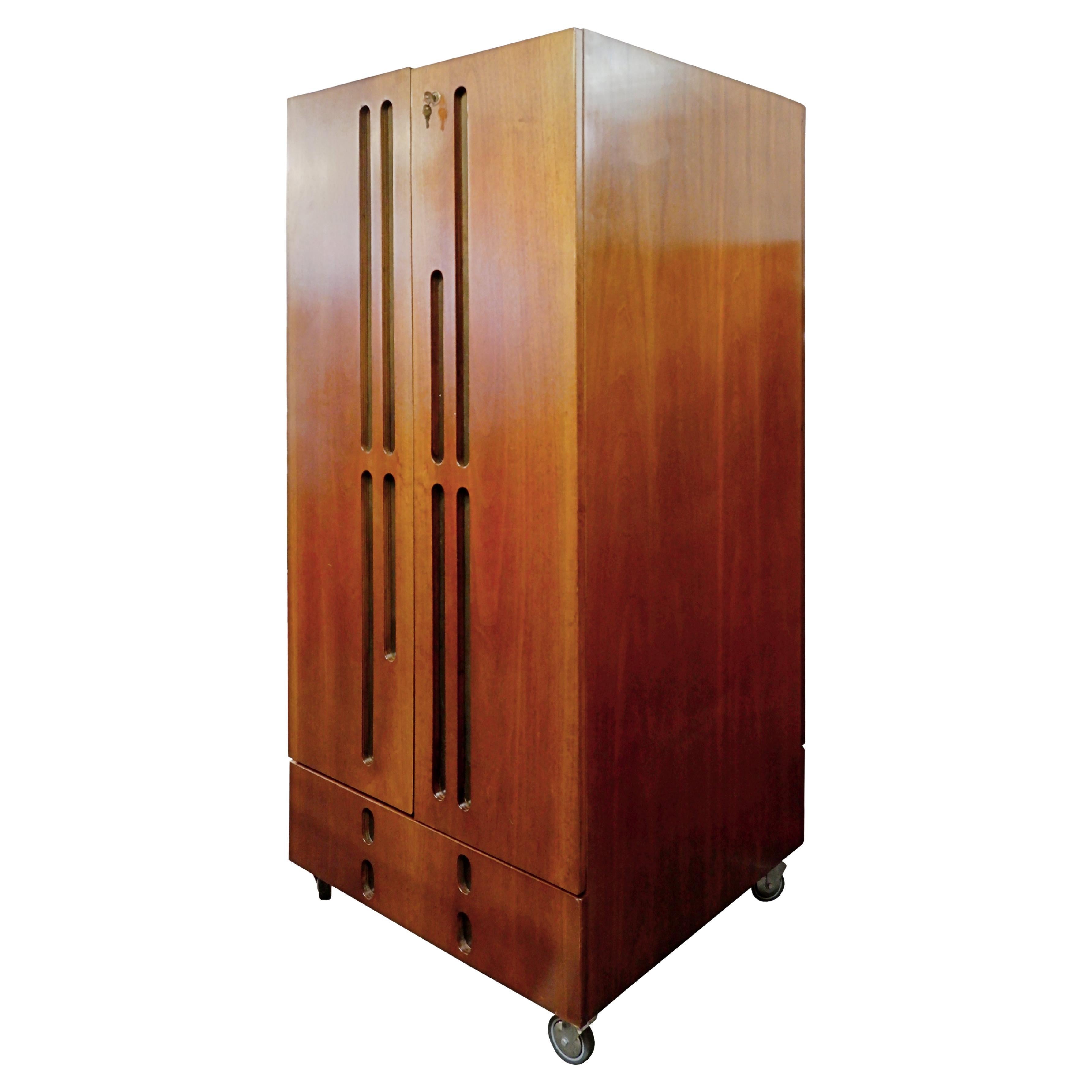 Double-Sided Mobile Wardrobe Cabinet, Signed Roncalli Architetto, 1967 For Sale