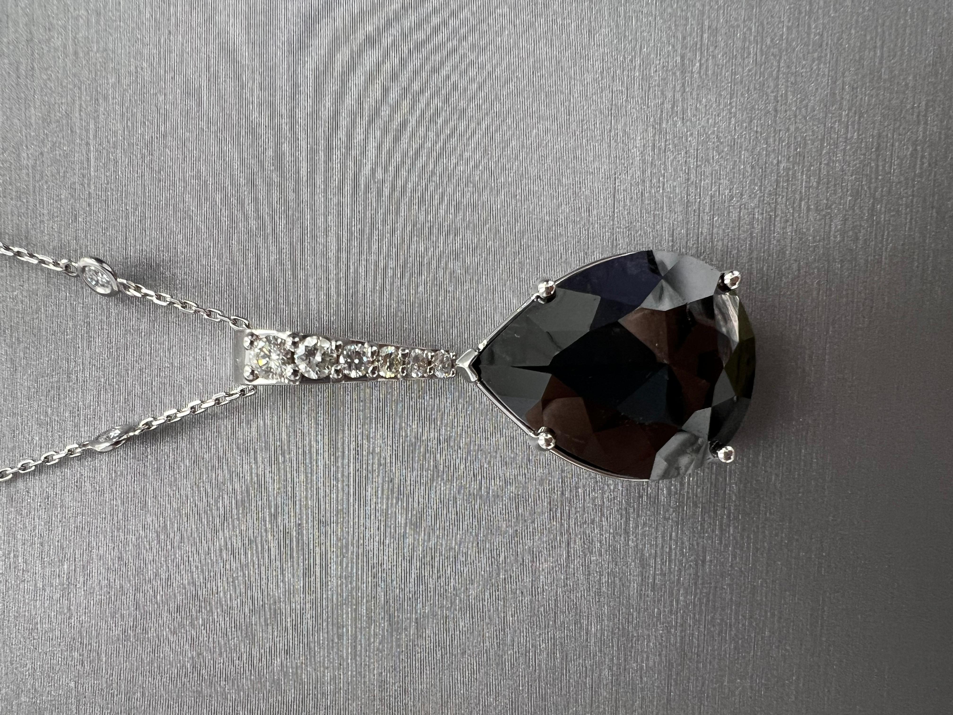 Pear Cut Double Sided Natural 35.81ct Black Pear Diamond Pendant in 18k White Gold For Sale