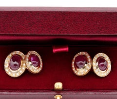 Double Sided Natural Ruby Diamond 18 Karat Vintage Gent 18 Karat Gold Cufflinks