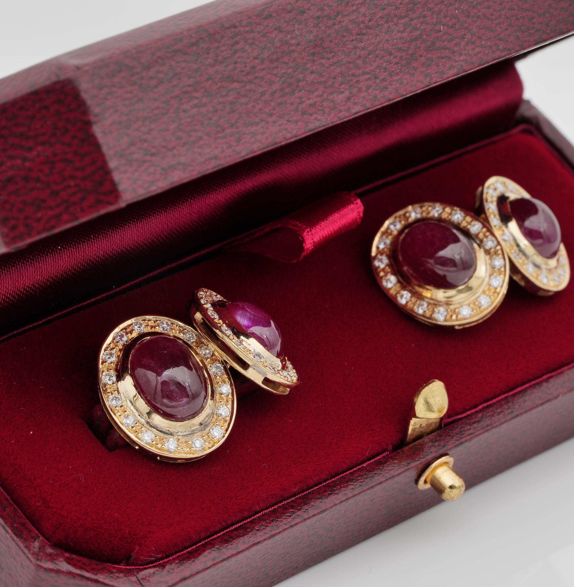 Double Sided Natural Ruby Diamond 18 Karat Vintage Gent 18 Karat Gold Cufflinks In Good Condition For Sale In Napoli, IT