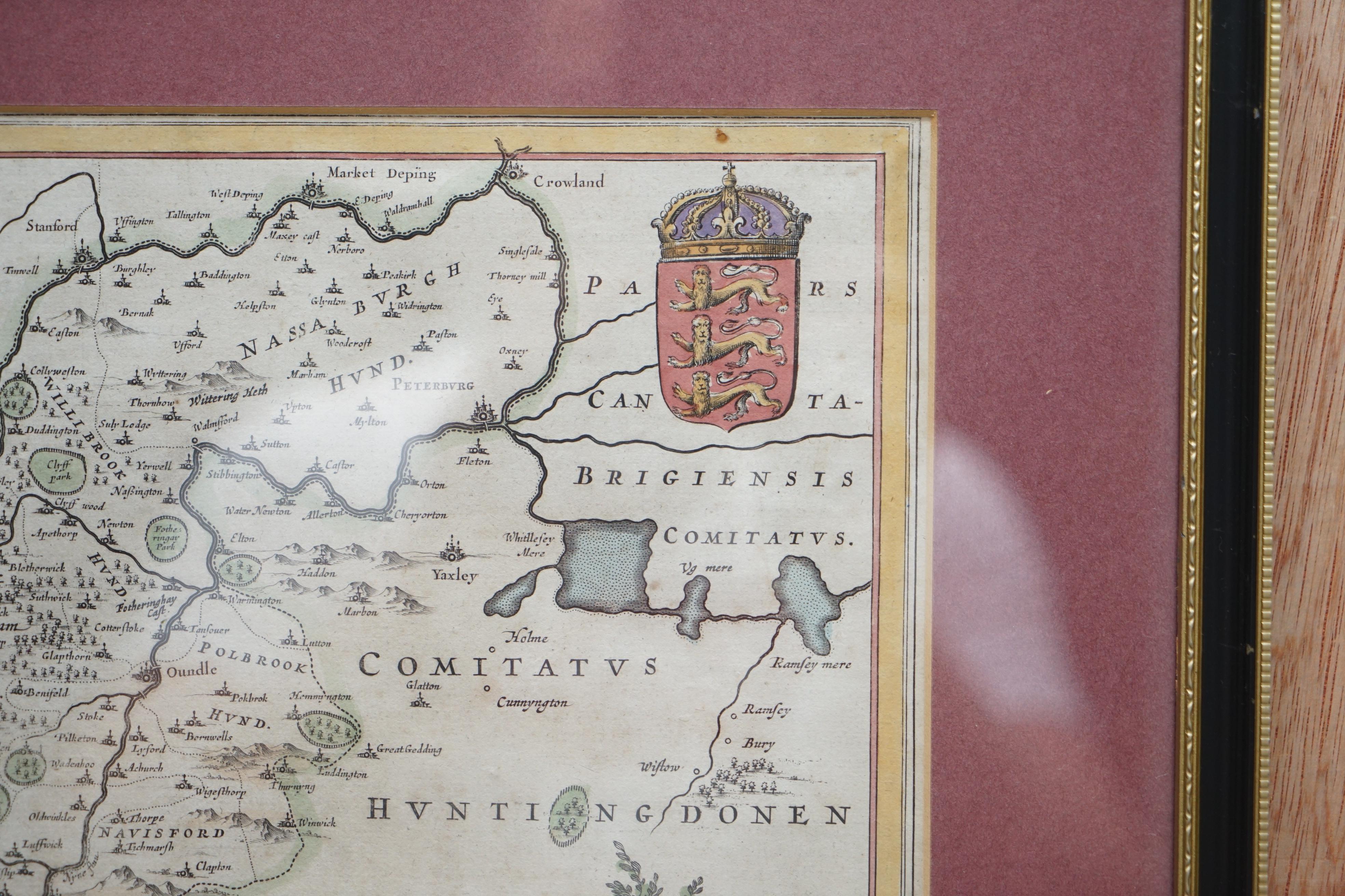 Carte double face Northamptonshire 1645 colorée à la main, imprimée ancienne, trouvaille rare en vente 3