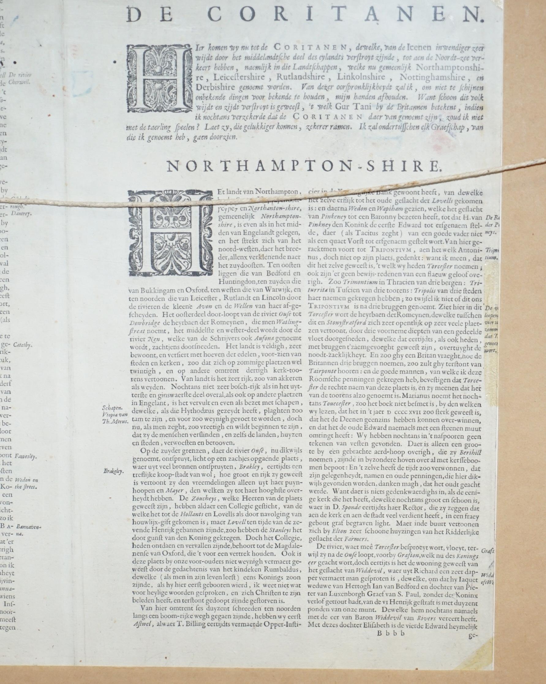Carte double face Northamptonshire 1645 colorée à la main, imprimée ancienne, trouvaille rare en vente 8