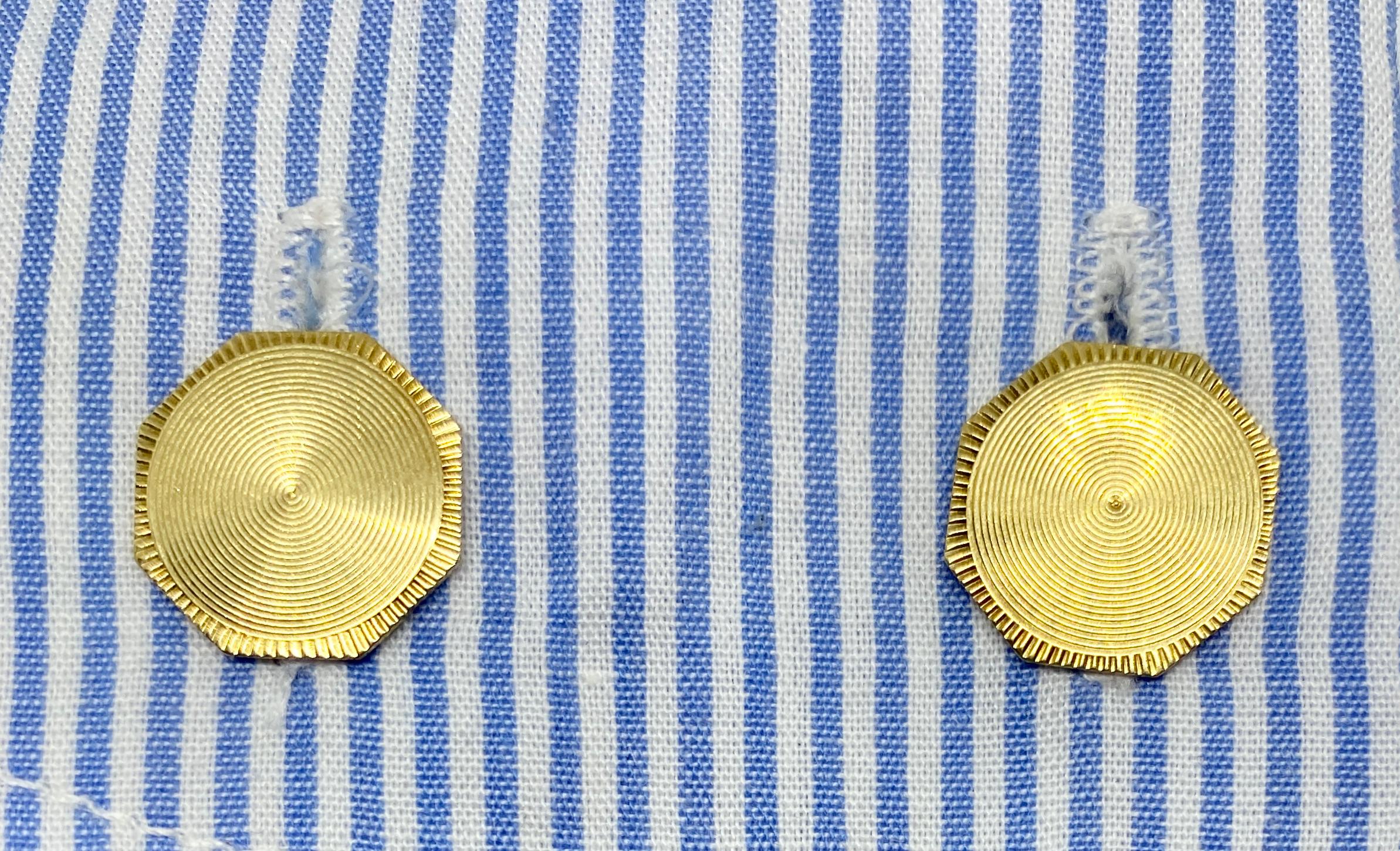 Double-Sided Octagonal Art Deco Cufflinks in Yellow Gold In Good Condition In San Rafael, CA