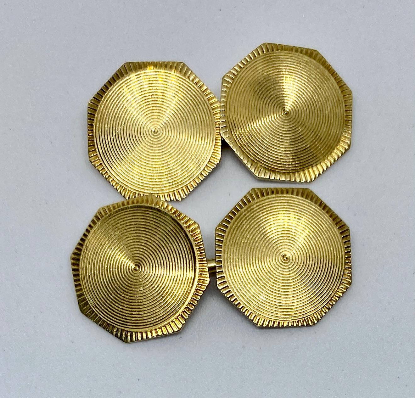 Women's or Men's Double-Sided Octagonal Art Deco Cufflinks in Yellow Gold