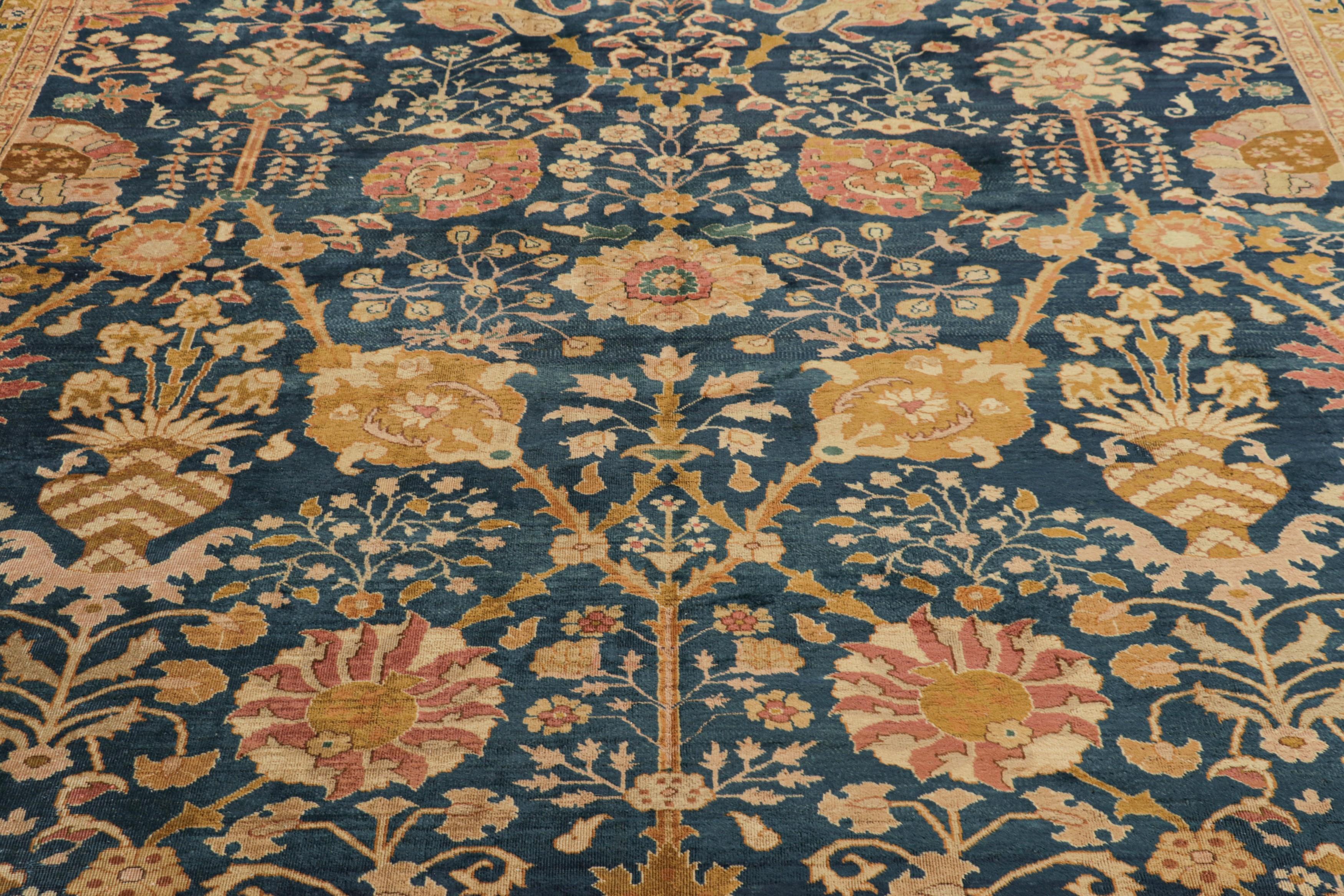 Fine XIX secolo Tappeto Agra antico e sovradimensionato, blu con motivi floreali - Rug & Kilim in vendita