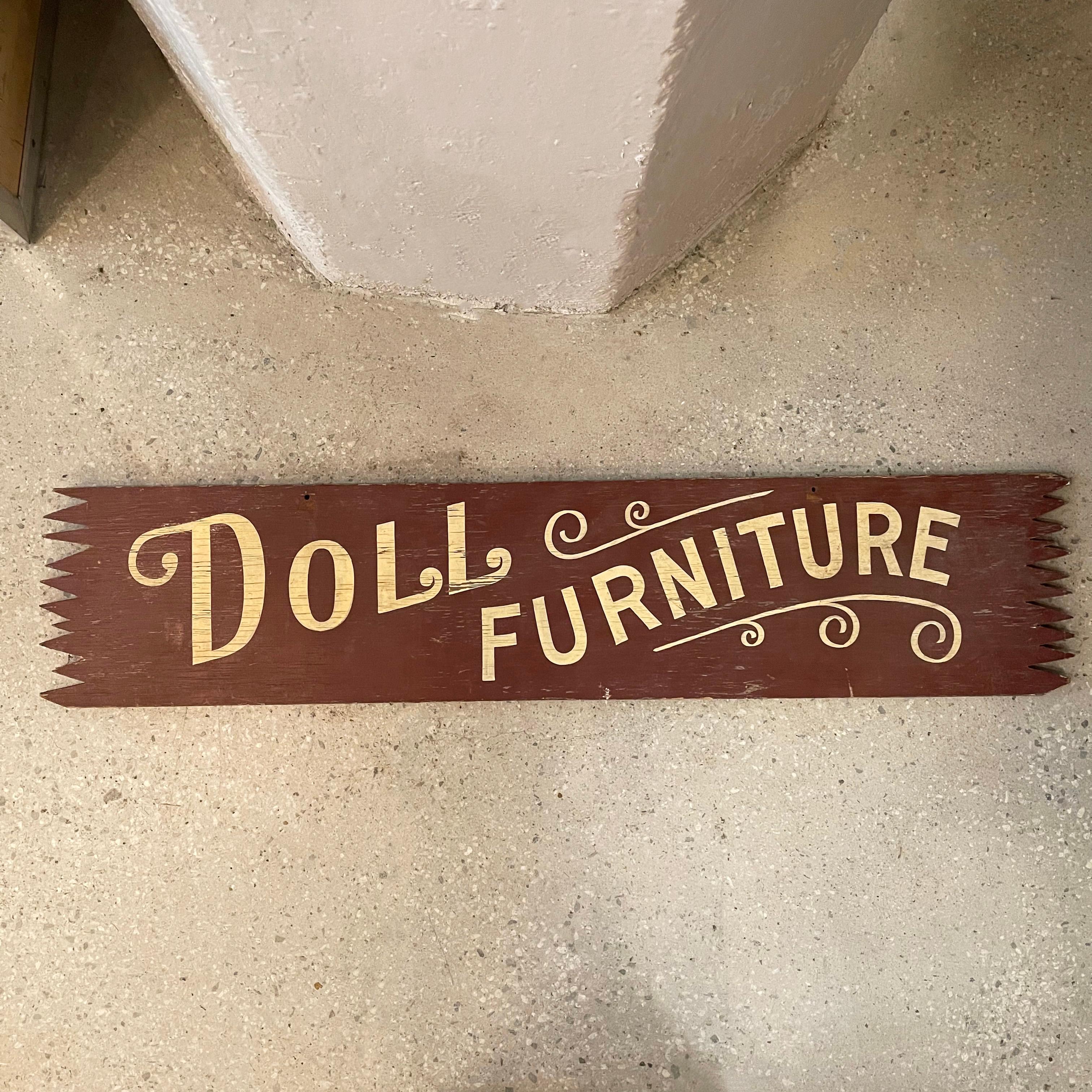 Folk Art Double Sided Painted Wood Doll Furniture Sign For Sale
