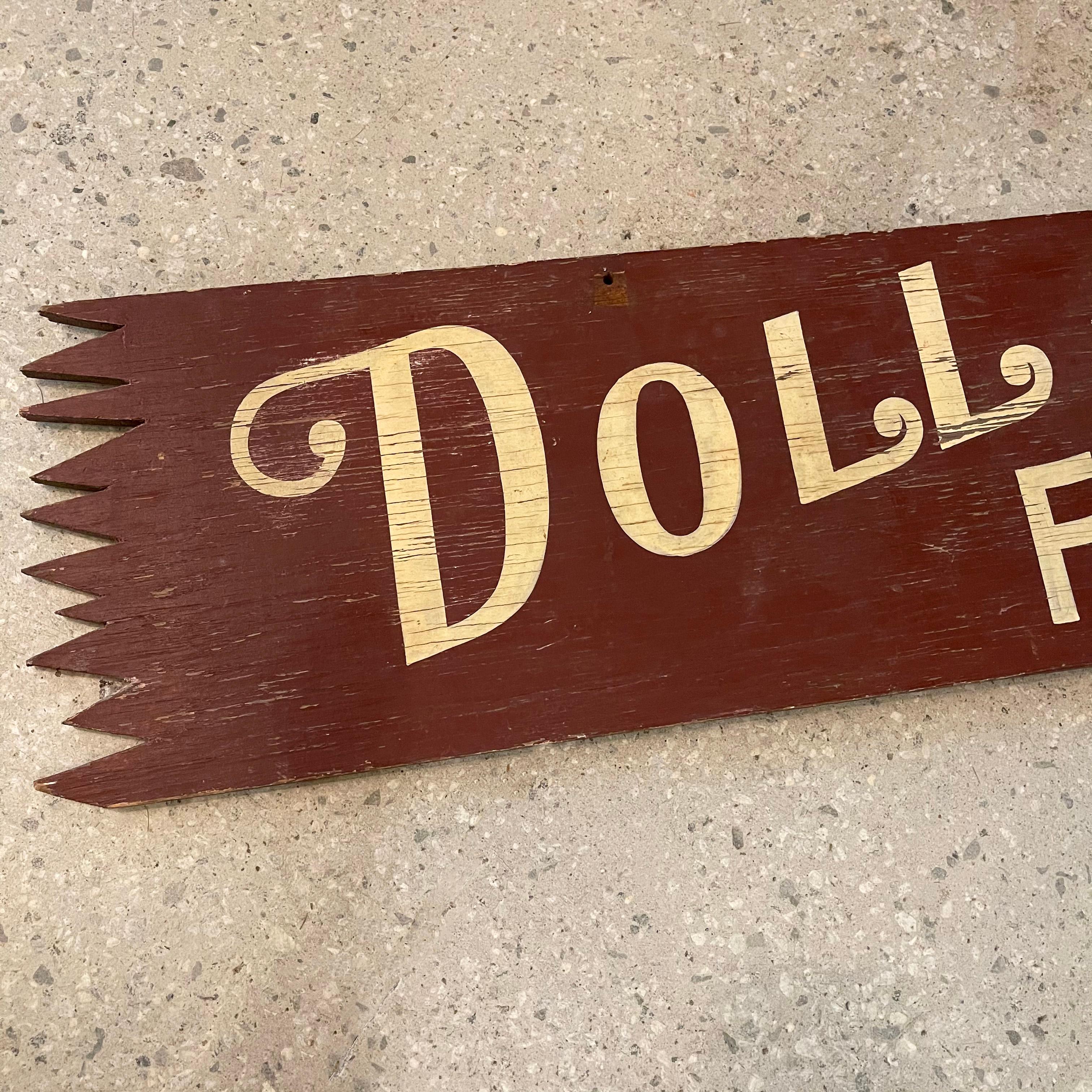 Folk Art Double Sided Painted Wood Doll Furniture Sign For Sale