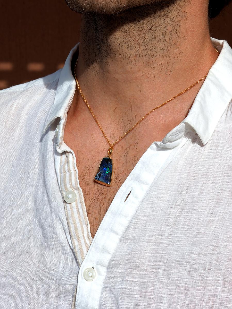 Ciondolo a doppia faccia con Boulder australiano naturale Collana in oro 18K Opal in vendita 7