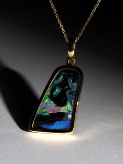 Double-sided pendant with natural Australian Boulder 18K Opal Gold Necklace