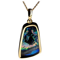 Double-sided pendant with natural Australian Boulder 18K Opal Gold Necklace