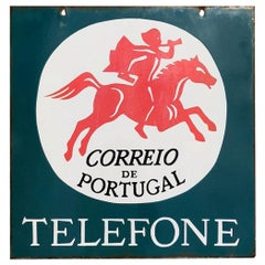 Double-Sided Post Office Telephone Enamel Sign from Portugal, circa 1960s