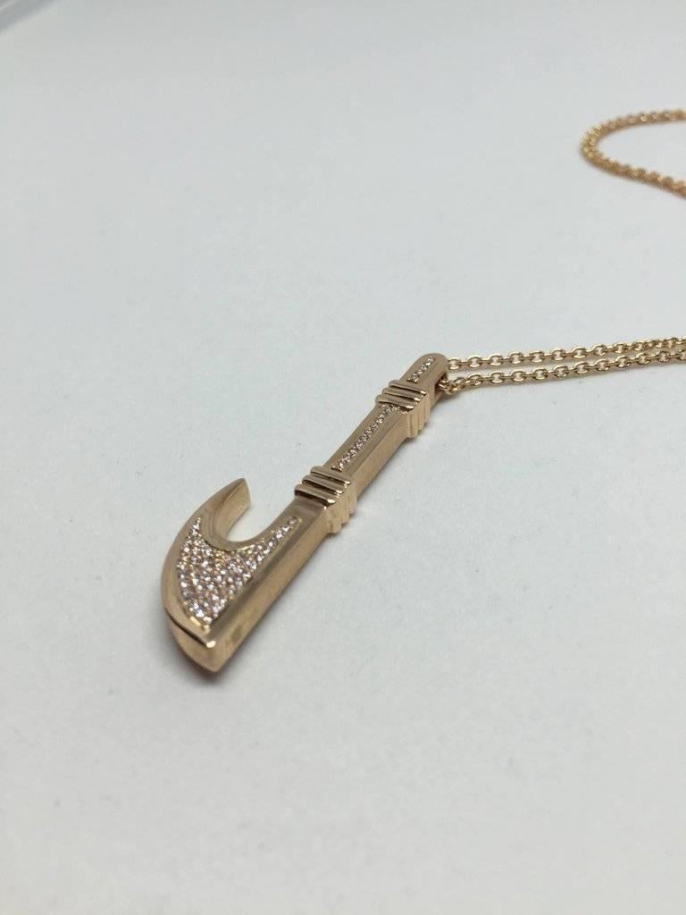 Double-Sided Rose Gold Sickle Necklace with Diamonds and Blue Enamel Crafting In Excellent Condition For Sale In Istanbul, TR
