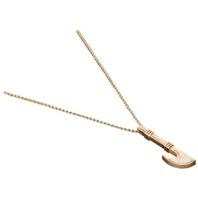 Double-Sided Rose Gold Sickle Necklace with Diamonds and Blue Enamel Crafting For Sale