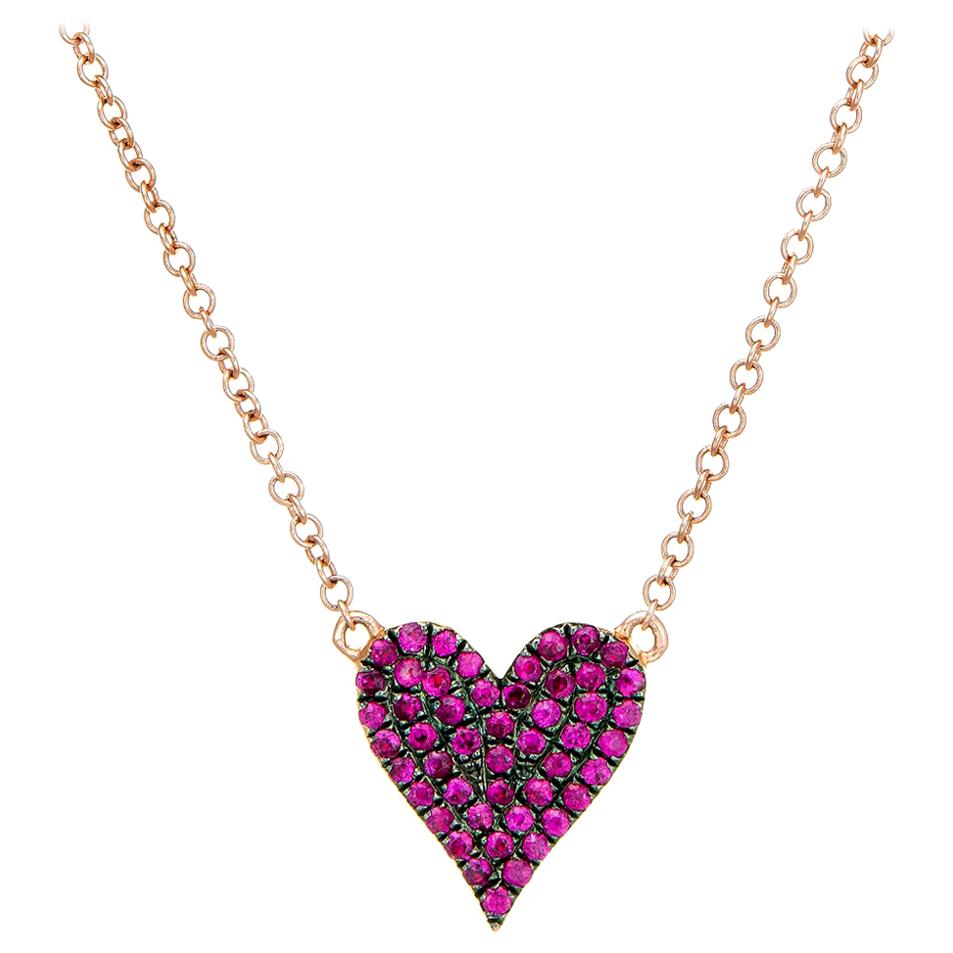 Double Sided Ruby Diamond Heart Necklace Estate 18 Karat Rose Gold