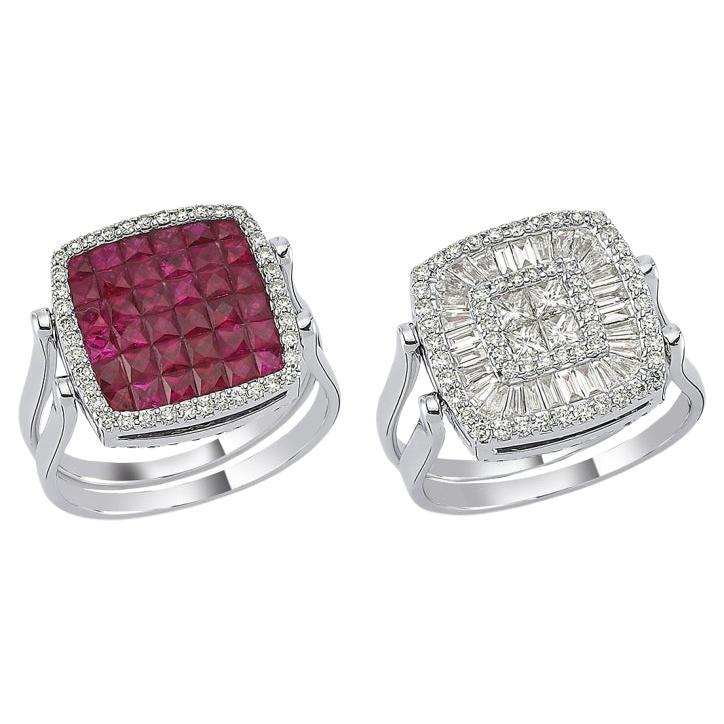 Bague double face rubis et diamant en vente