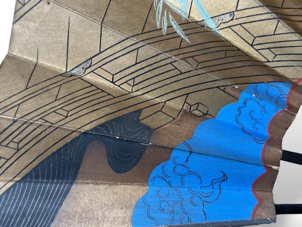 Abanico Samurai de Doble Cara - Periodo Edo, Pintado a Mano sobre Hoja de Oro y Plata Pape en venta 4