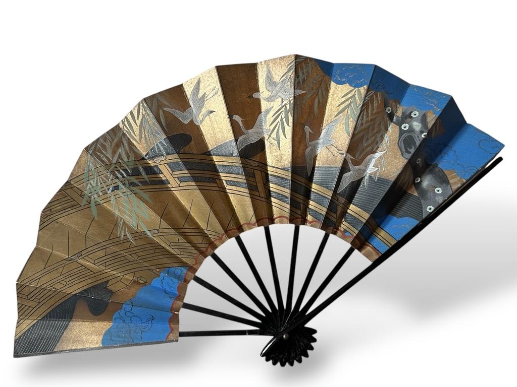 Abanico Samurai de Doble Cara - Periodo Edo, Pintado a Mano sobre Hoja de Oro y Plata Pape en venta 6