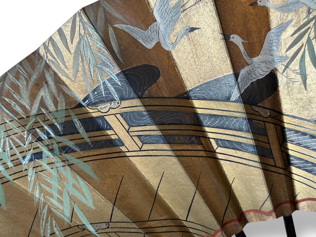 Abanico Samurai de Doble Cara - Periodo Edo, Pintado a Mano sobre Hoja de Oro y Plata Pape en venta 10