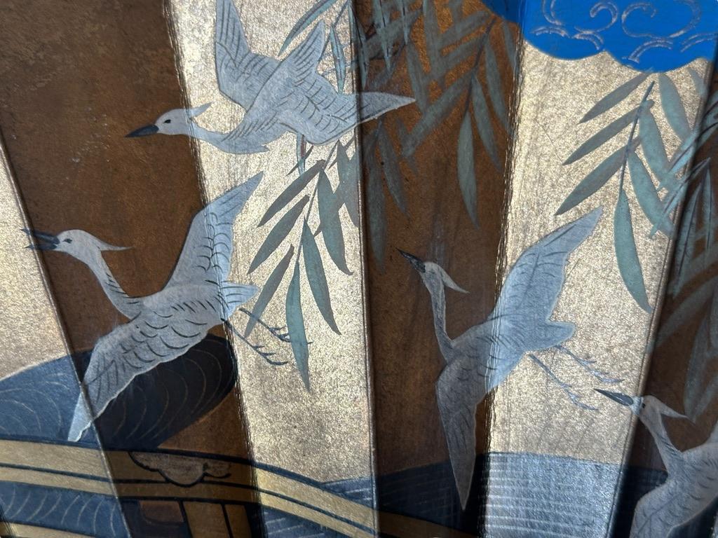 Abanico Samurai de Doble Cara - Periodo Edo, Pintado a Mano sobre Hoja de Oro y Plata Pape Japonés en venta