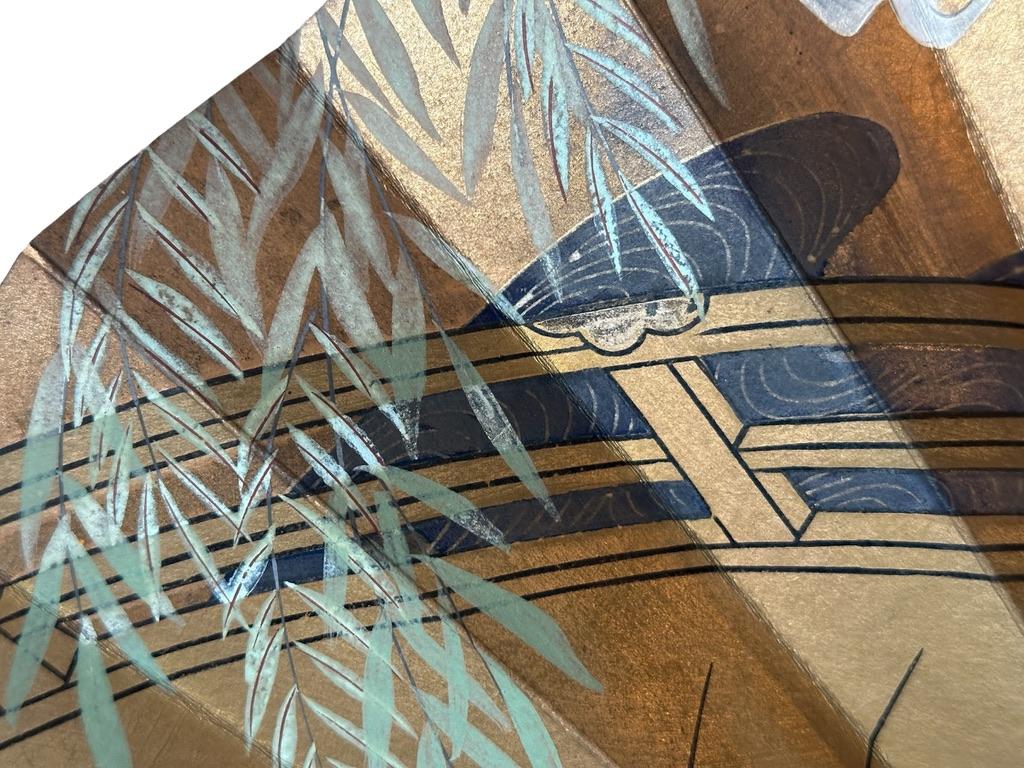 Abanico Samurai de Doble Cara - Periodo Edo, Pintado a Mano sobre Hoja de Oro y Plata Pape en Bueno estado para la venta en Fukuoka, JP