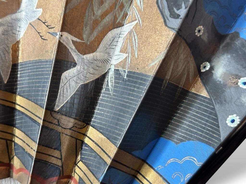 Abanico Samurai de Doble Cara - Periodo Edo, Pintado a Mano sobre Hoja de Oro y Plata Pape siglo XIX en venta