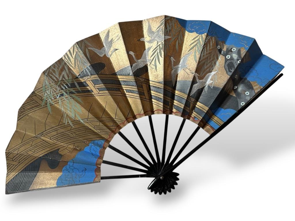 Abanico Samurai de Doble Cara - Periodo Edo, Pintado a Mano sobre Hoja de Oro y Plata Pape Madera en venta