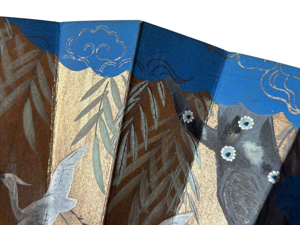 Abanico Samurai de Doble Cara - Periodo Edo, Pintado a Mano sobre Hoja de Oro y Plata Pape en venta 1