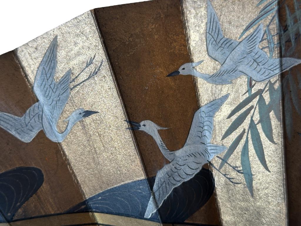 Abanico Samurai de Doble Cara - Periodo Edo, Pintado a Mano sobre Hoja de Oro y Plata Pape en venta 2