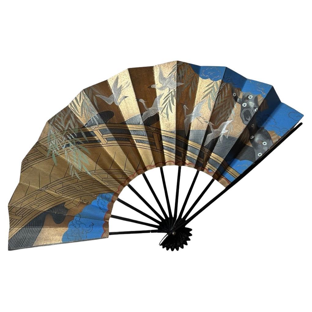 Abanico Samurai de Doble Cara - Periodo Edo, Pintado a Mano sobre Hoja de Oro y Plata Pape