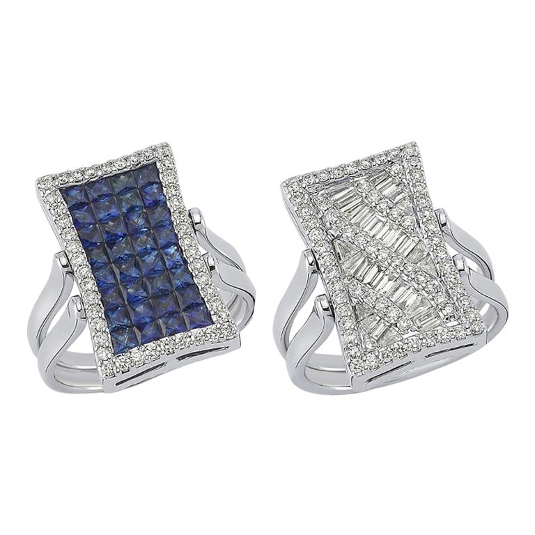 Anillo de diamantes y zafiros de doble cara en venta