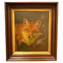 Double Sided Smoking Fox Oil Painting in Antique Frame by Anthony Barham