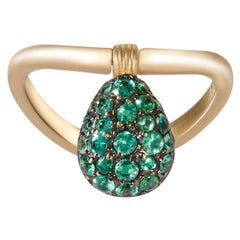 Double Sided Stackable Tear Drop ring in Emerald