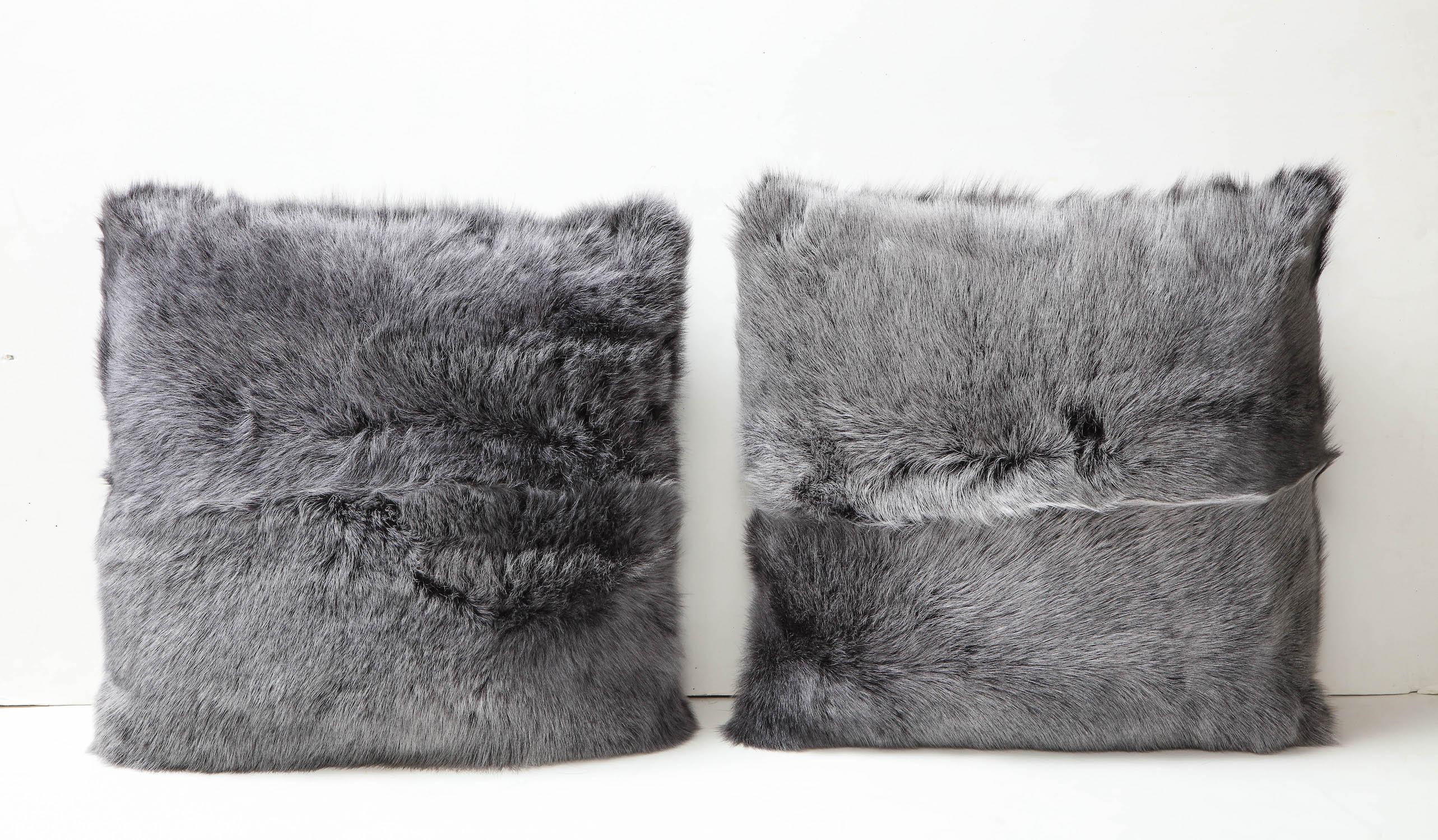 Modern Custom Double Sided Toscana Shearling Pillow in Grey Color For Sale