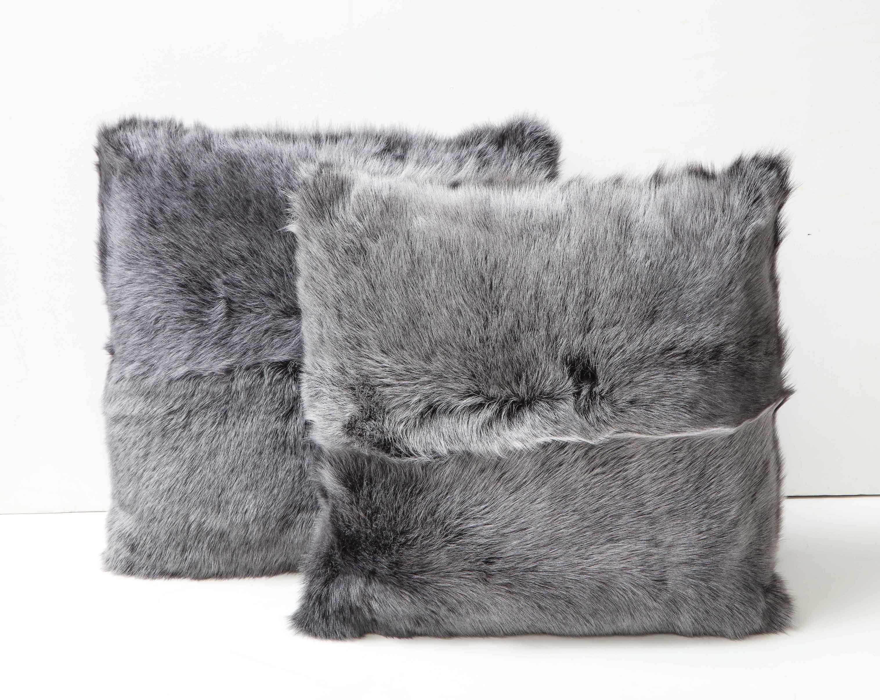 American Custom Double Sided Toscana Shearling Pillow in Grey Color For Sale