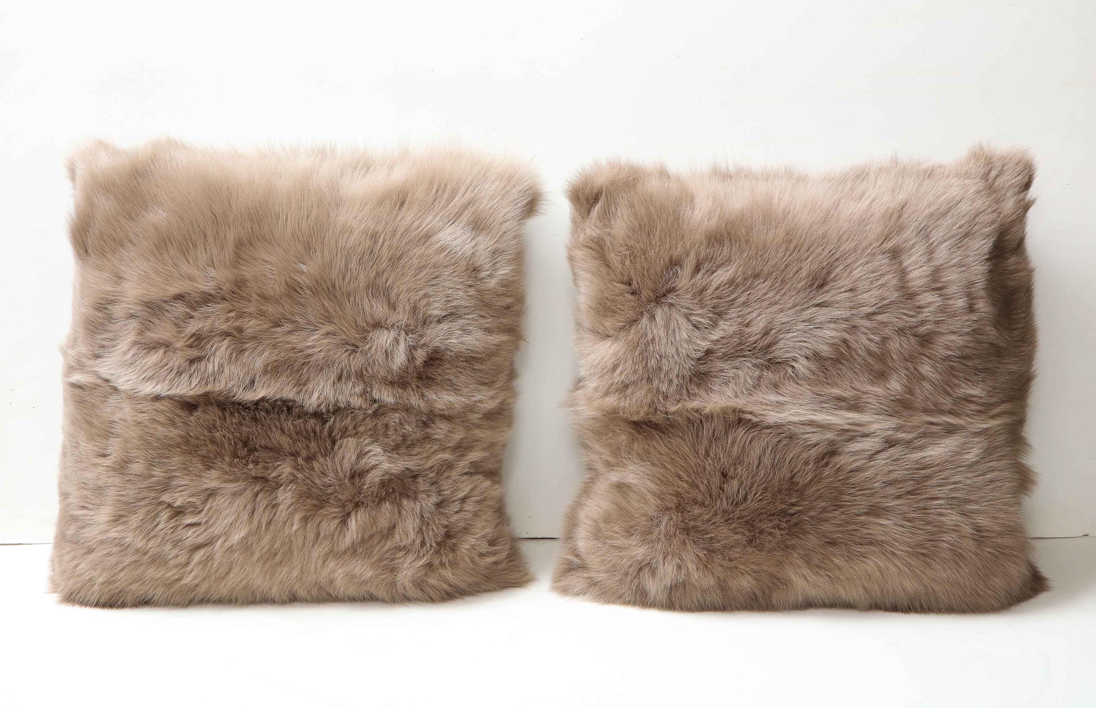 Fur Double Sided Toscana Shearing Pillow in Taupe Color