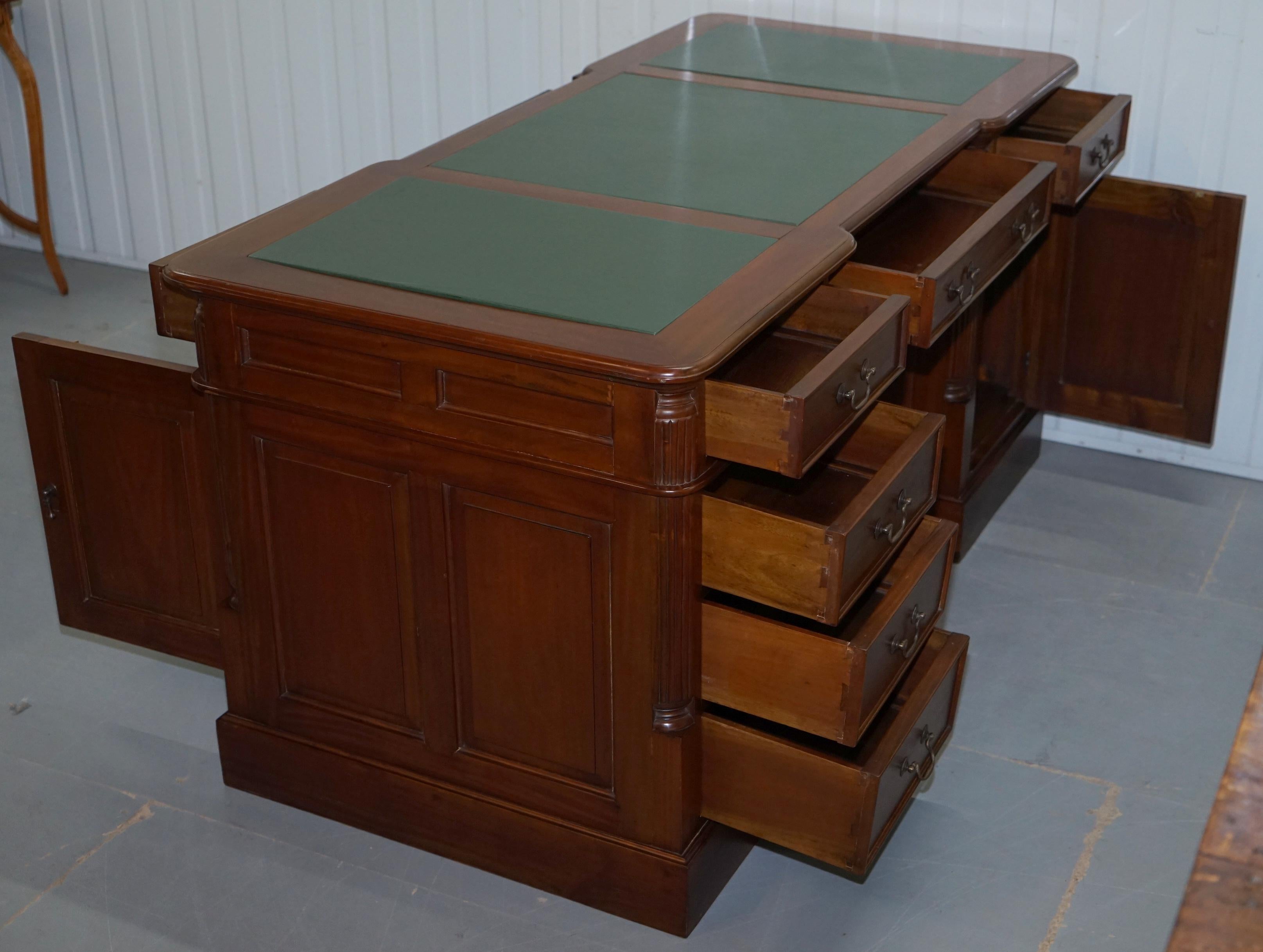 Double Sided Twin Pedestal Partner Desk 12 Drawers 2 Cupboards Mahogany Leather 9