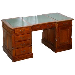 Double Sided Twin Pedestal Partner Desk 12 Drawers 2 Cupboards Mahogany Leather