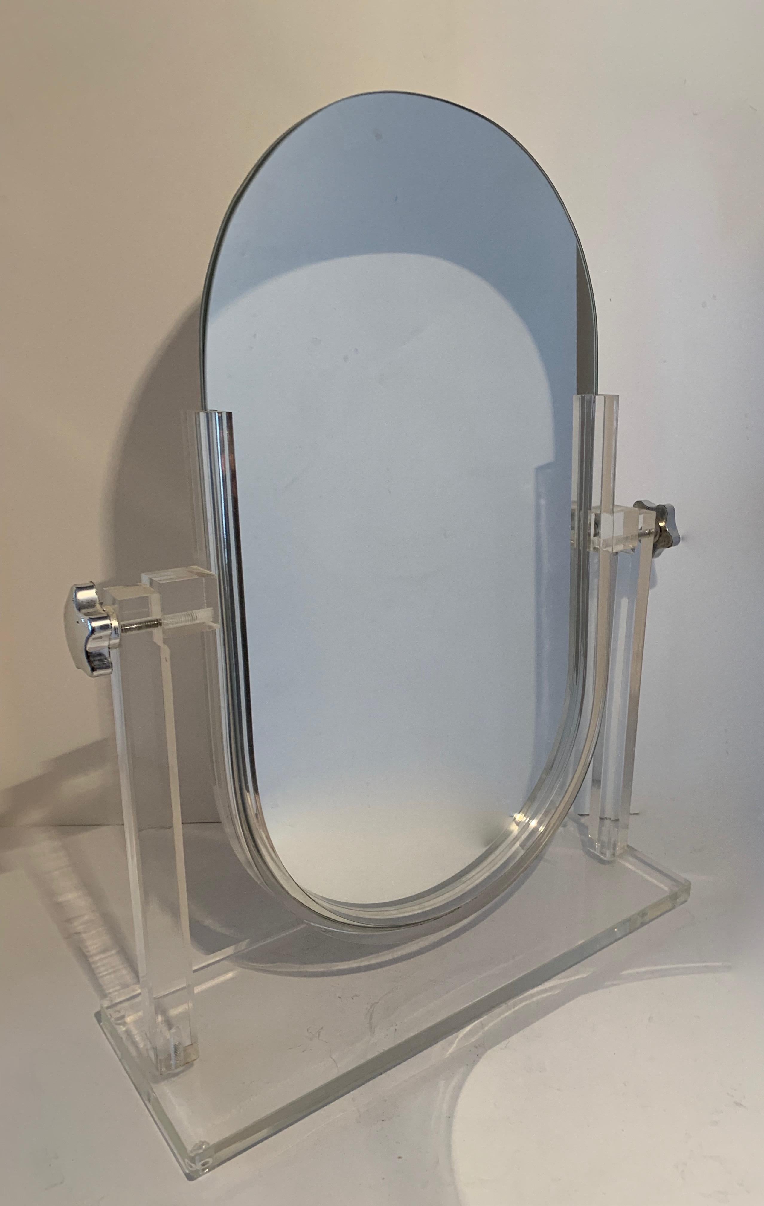Mid-Century Modern Double Sided Vanity Mirror on Acrylic Stand