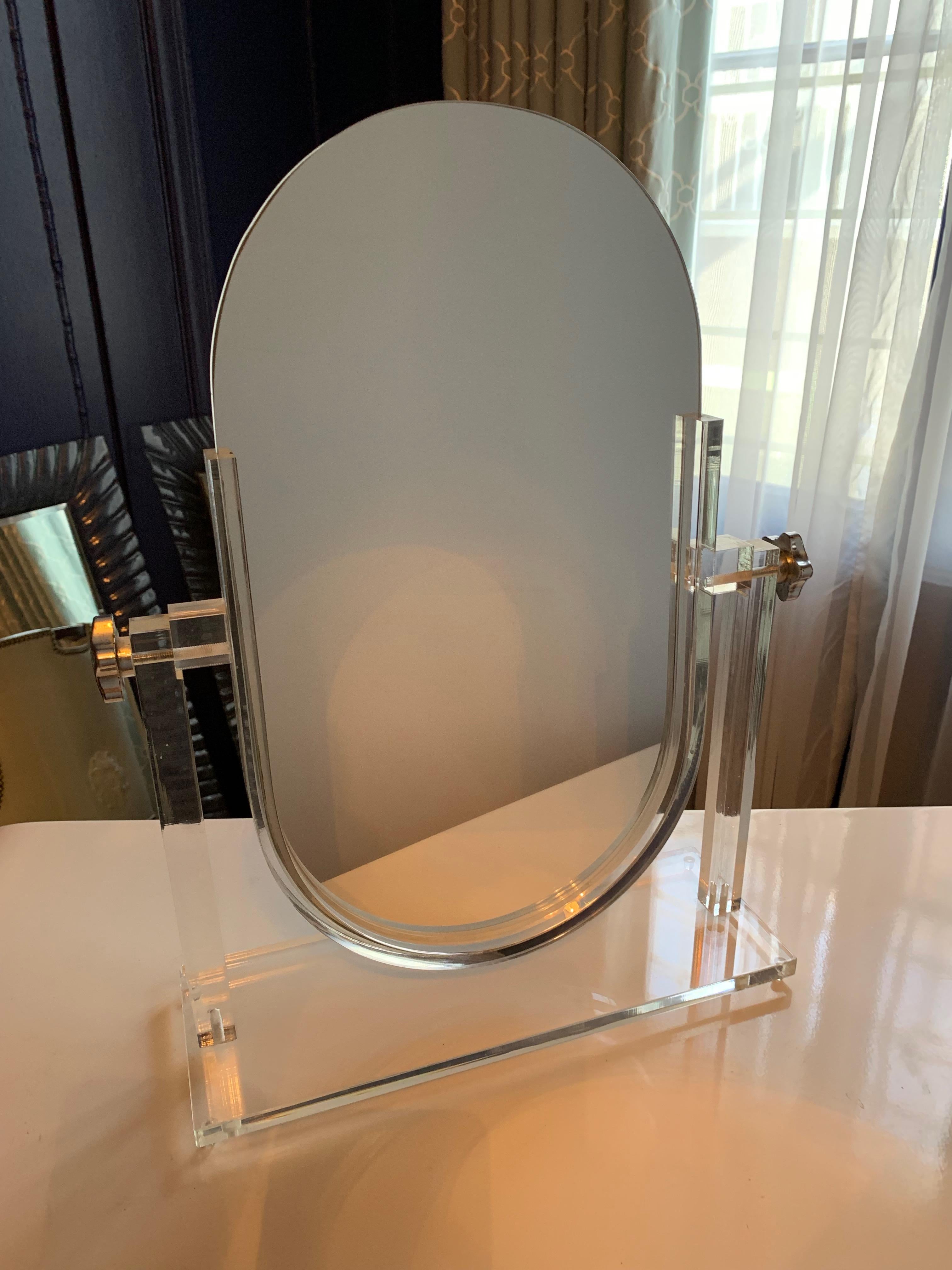 20th Century Double Sided Vanity Mirror on Acrylic Stand