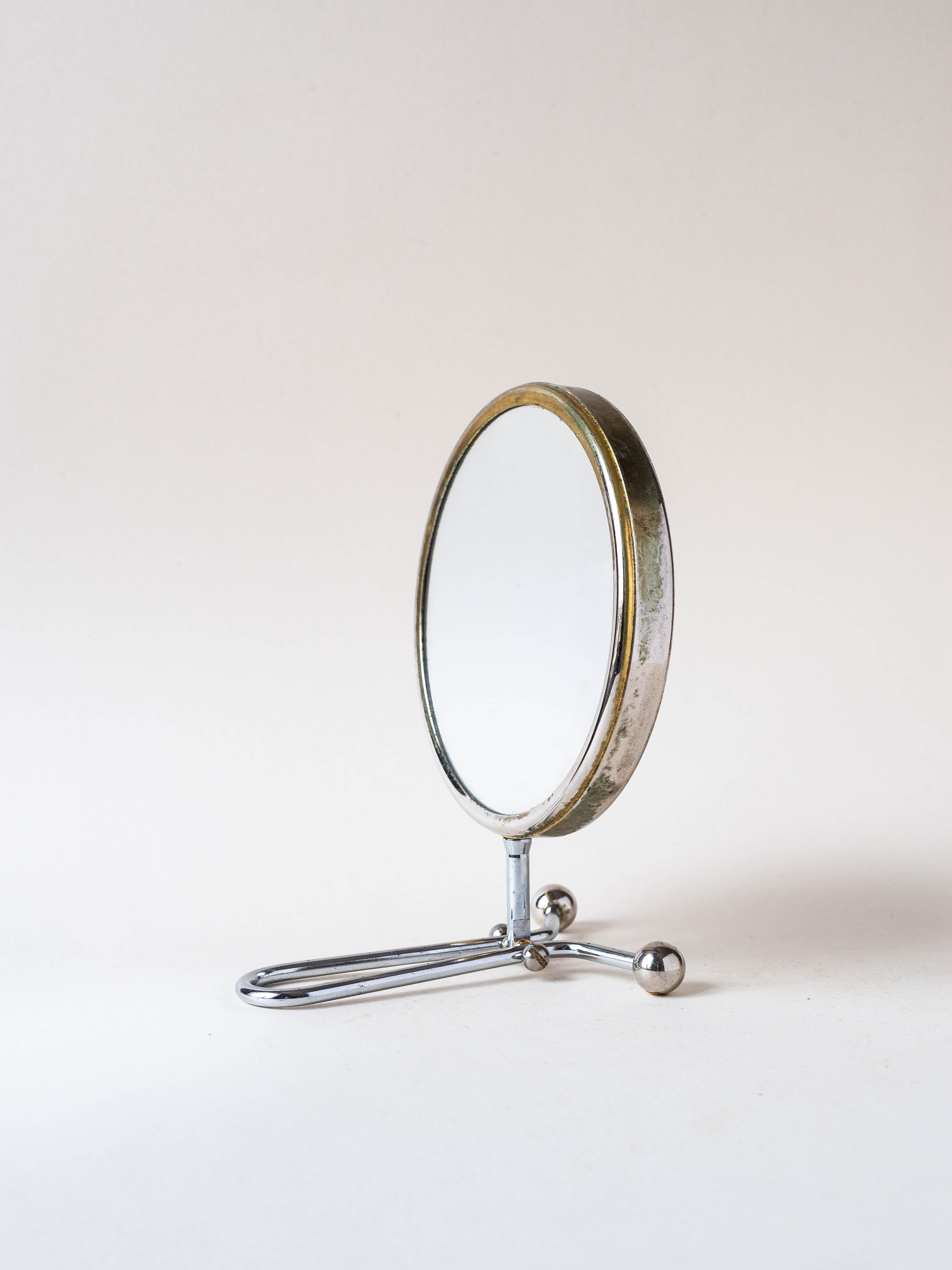 French Double Sided Vanity Mirror with Magnification, Chrome and Gold Plated 1950s For Sale