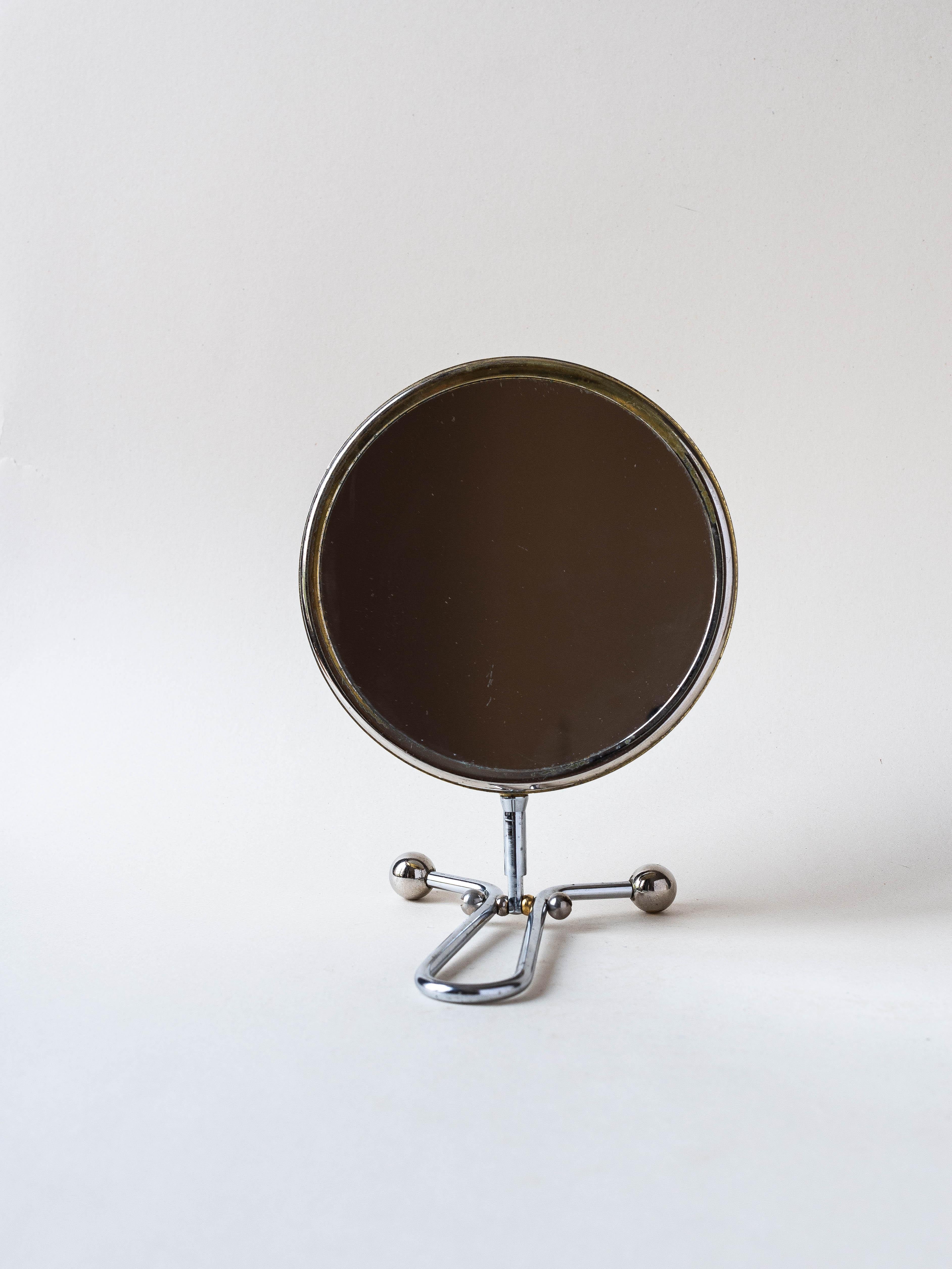 Metalwork Double Sided Vanity Mirror with Magnification, Chrome and Gold Plated 1950s For Sale