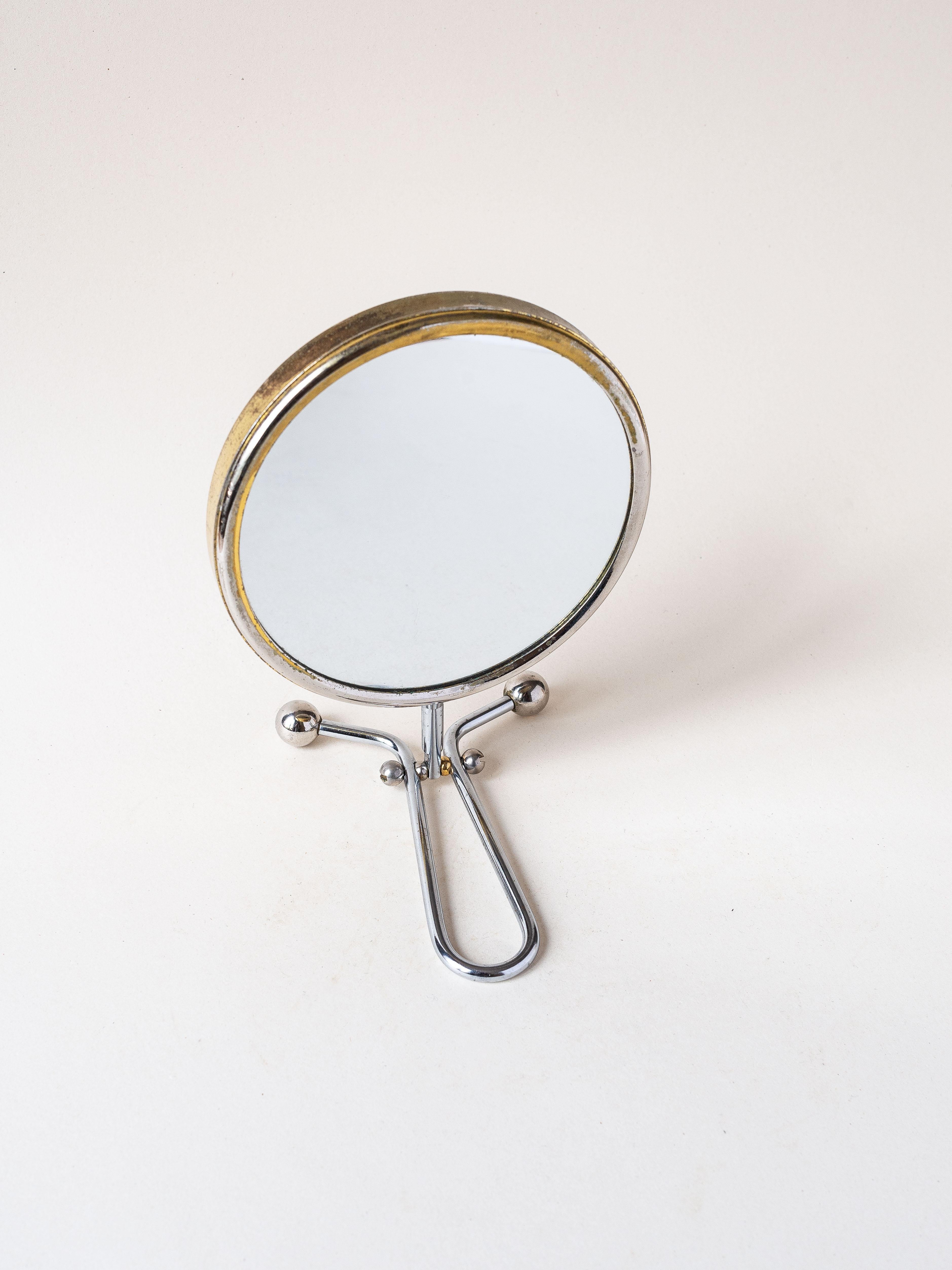 Double Sided Vanity Mirror with Magnification, Chrome and Gold Plated 1950s In Good Condition For Sale In ROUEN, FR