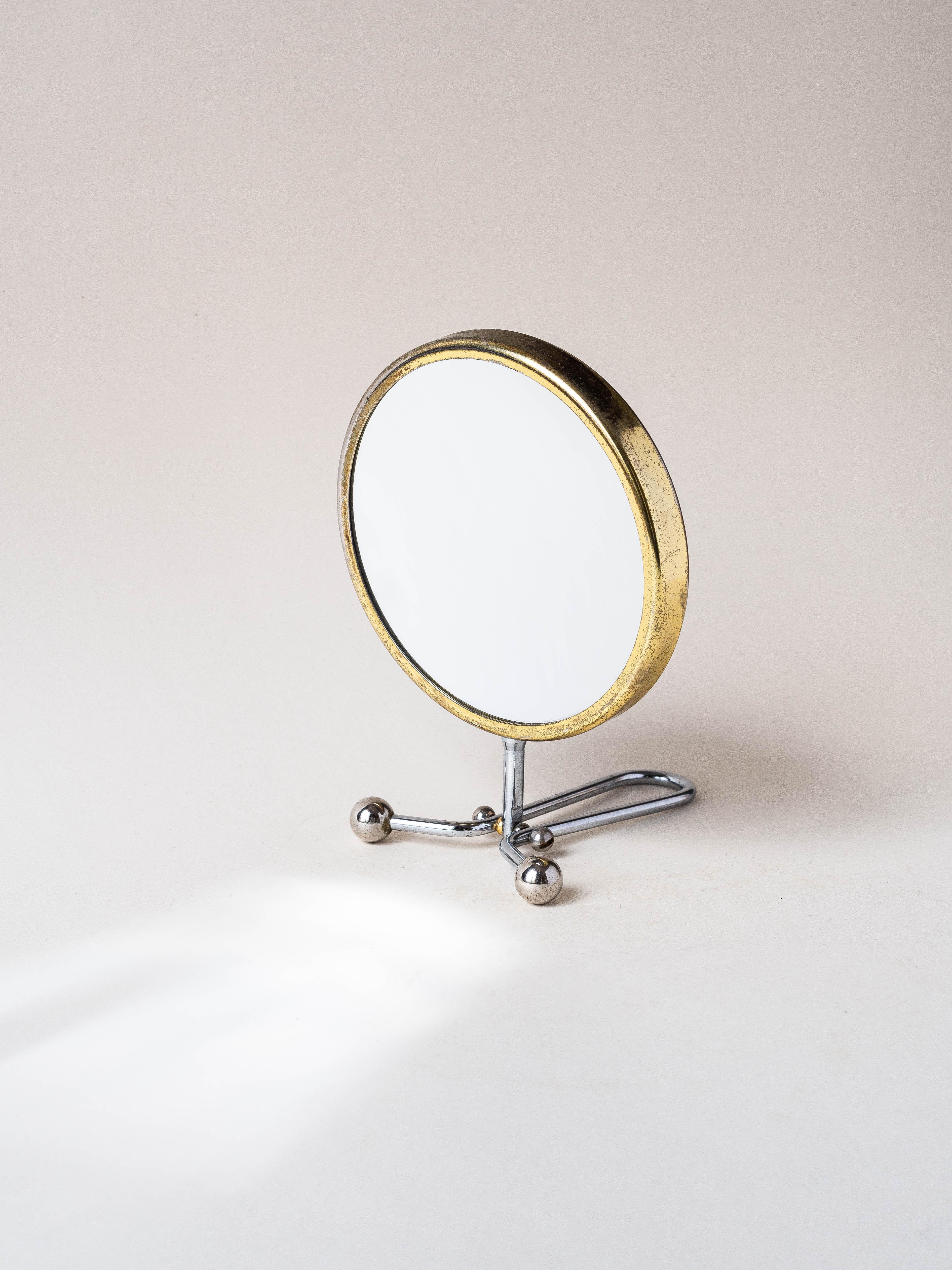20th Century Double Sided Vanity Mirror with Magnification, Chrome and Gold Plated 1950s For Sale